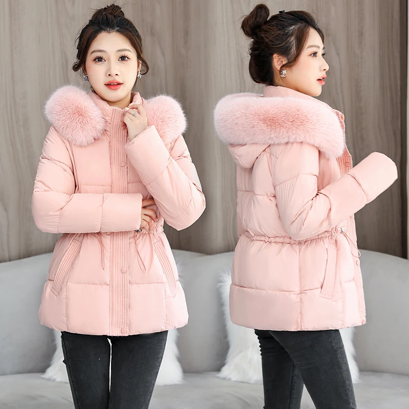 

Зимняя утепленная куртка с большим меховым воротником и съемным капюшоном, на хлопковом наполнителе, свободного кроя, женская, в корейском стиле, модная