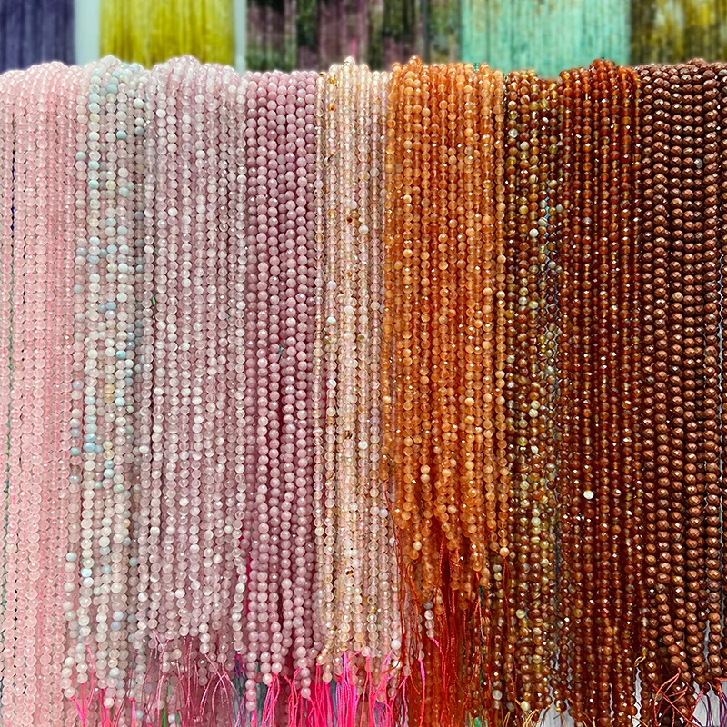 Hurtownie 4mm koraliki z kamienia naturalnego fasetowane czerwone agaty kwarc różowy turmalin koralik luzem przekładka zroszony do tworzenia biżuterii 15''