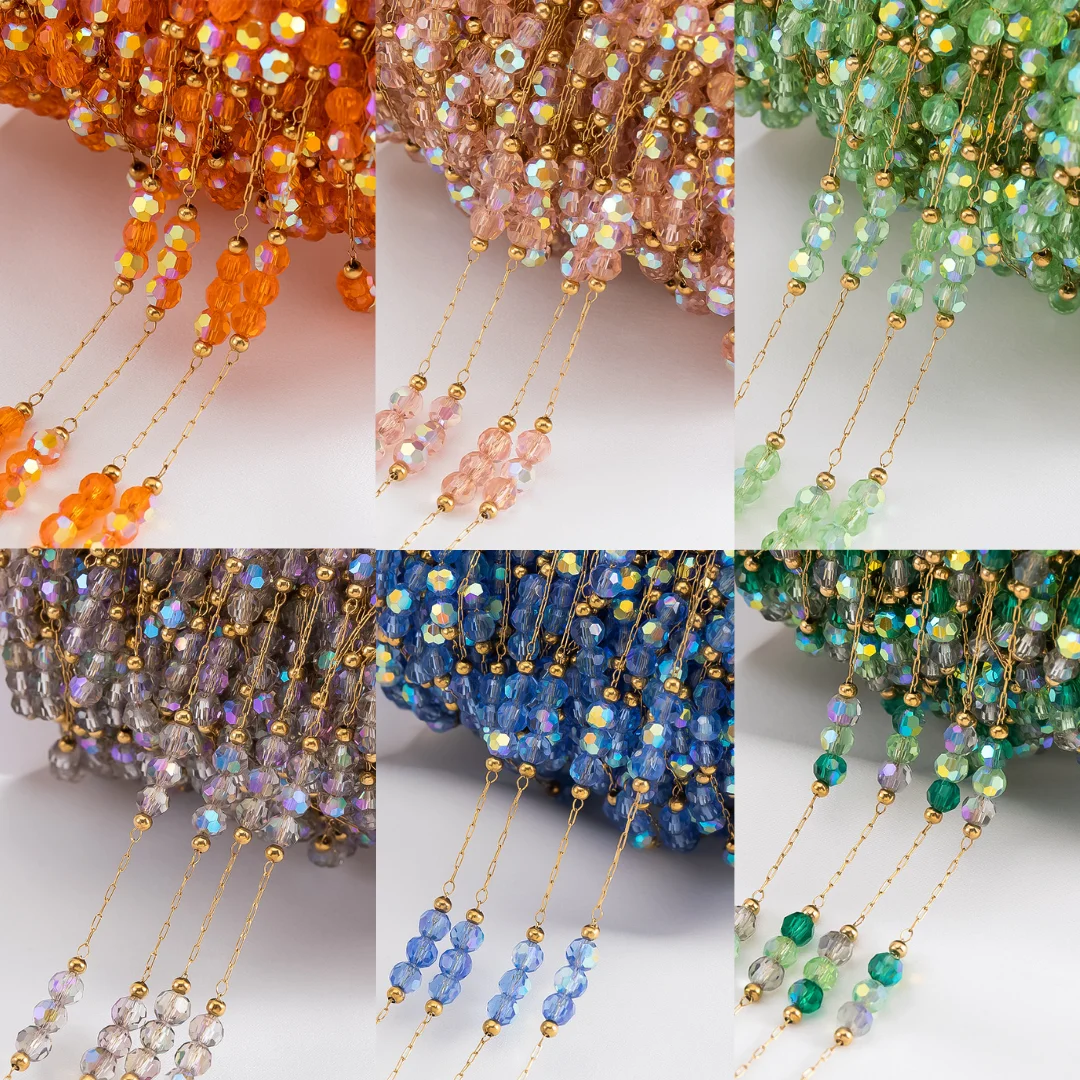 

1Meter Stainless Steel Colorful Crystal Beading Chain for DIY Handmade Necklaces Bracelets Jewelry Making Supplies Accessories
