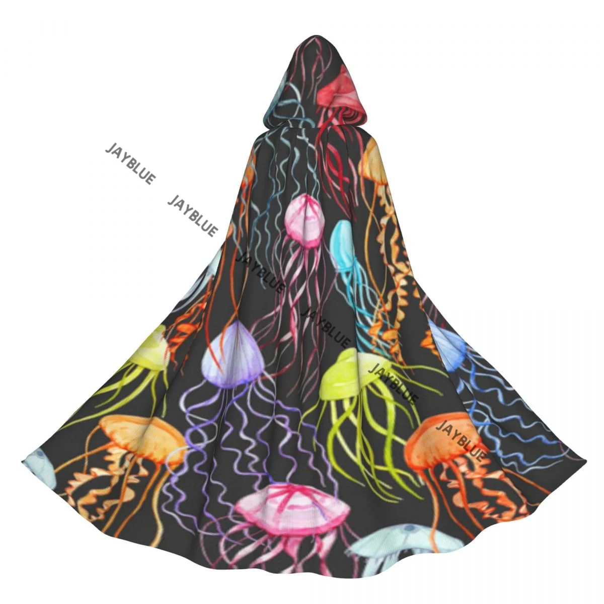 Long Cape Cloak Colorful Jellyfish Pattern Hooded Cloak Coat Autumn Hoodies