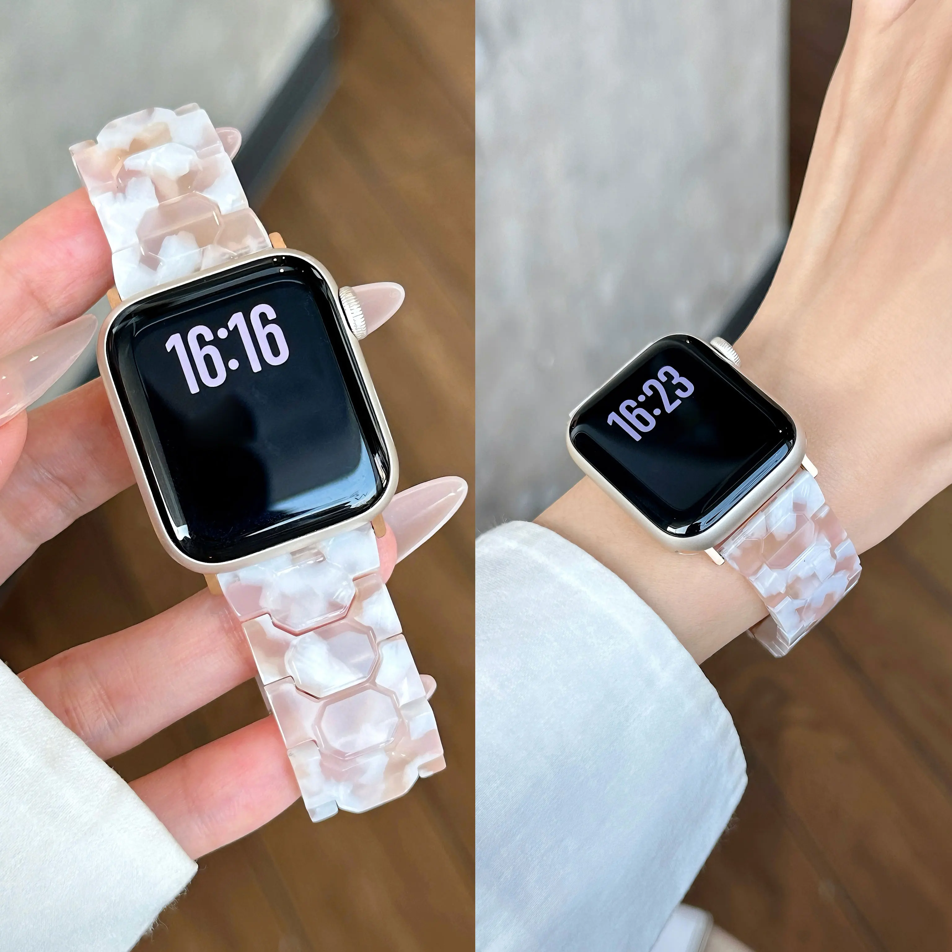 Spring/Summer New Ceramic Resin Strap for Apple Watch Ultra 1/2 49mm S10 46/42mm 45-38mm Elegant Women's Strap for IWatch Series