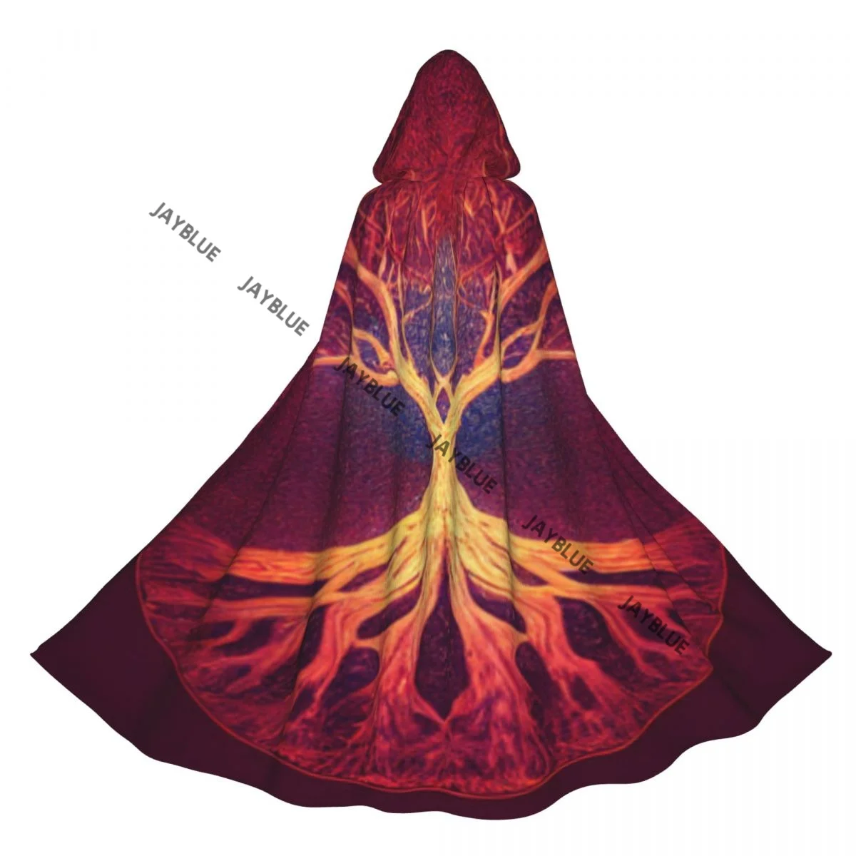 Unisex Witch Party Reversible Hooded Adult Vampires Cape Cloak Tree Of Life Yggdrasil