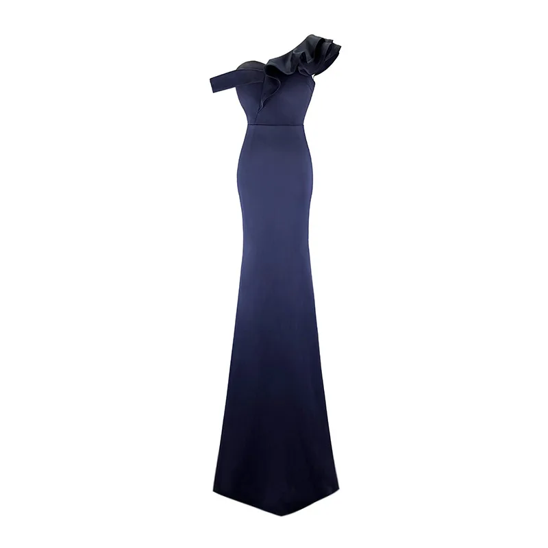 

Elegant One Shoulder Ruffles Mermaid Long Formal Evening Dress