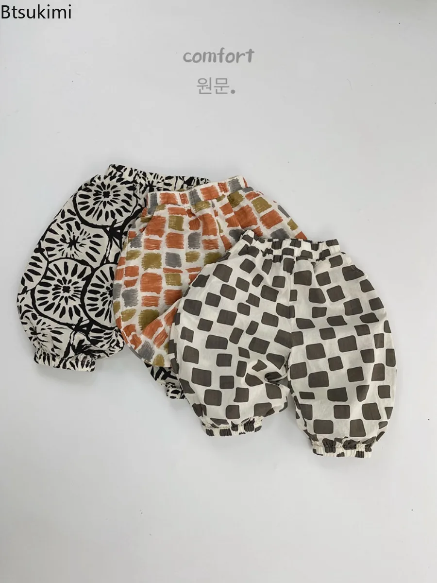 2026 Girl's Versatile Pants Summer Lightweight Breathable Kids' Floral Print Vintage Cotton Mosquito-Proof Sun Protection Pants