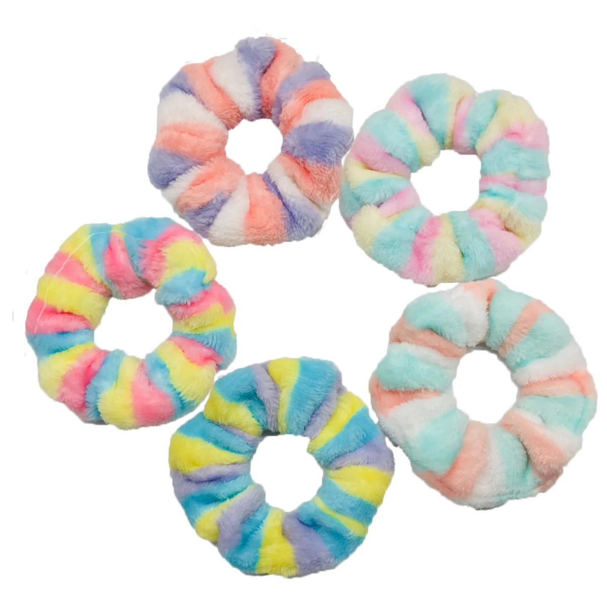 5pcs/lot Hair Scrunchies Furry Elastic Band Women Girl Ponytail Holder Accessories Plush Faux Fur Soft Colorful Patch Warm