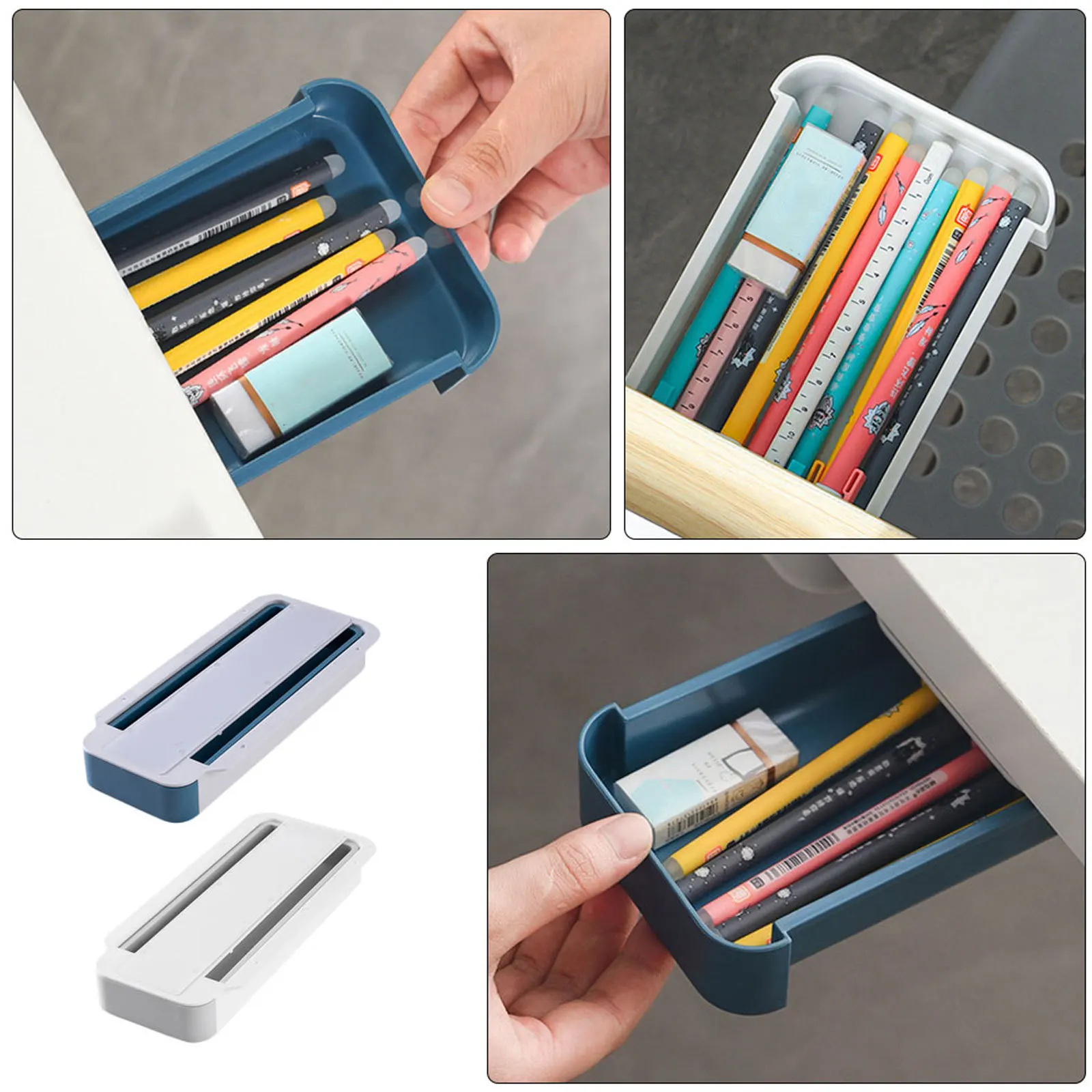 2 قطعة تحت المكتب صناديق تخزين مخفية ذاتية اللصق القرطاسية درج منظم حامل قلم للفصول الدراسية