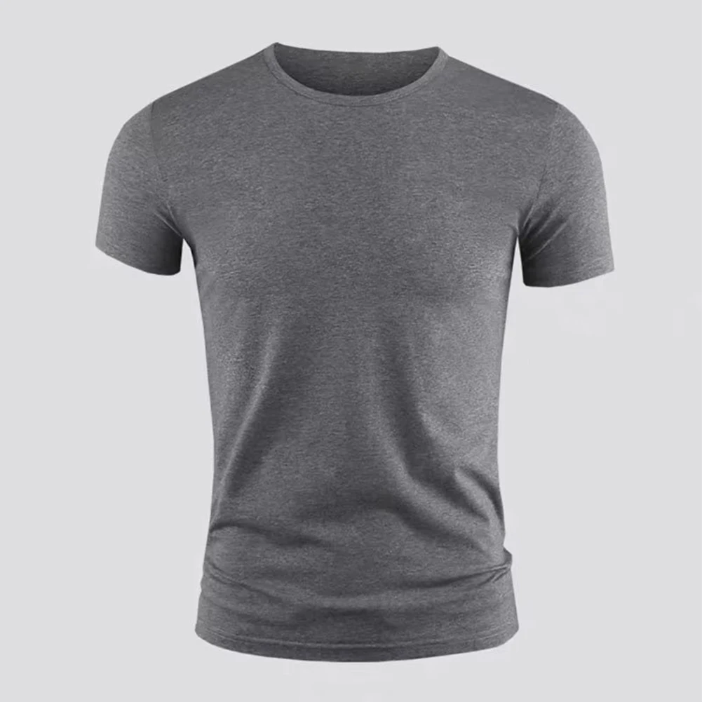 Casual Basic T-shirt Solid Color Short Sleeve Tee Tops Summer Plain Gym Muscle O Neck Slim Fit T Shirts Male Clothing For Men