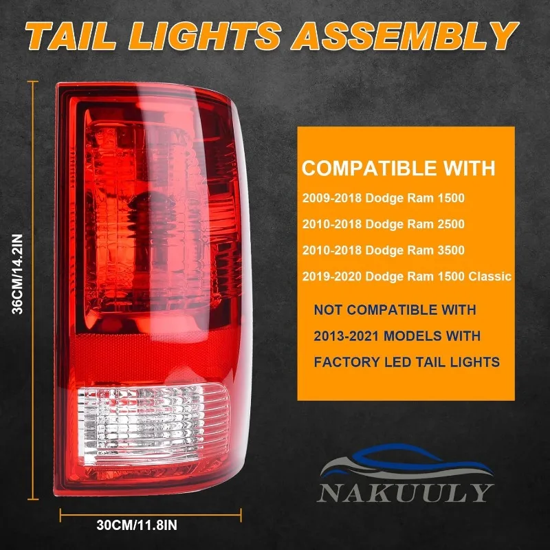 Tail Lights Rear Lamp Compatible With 2009-2018 Dodge Ram 1500 2500 3500 Pickup Driver