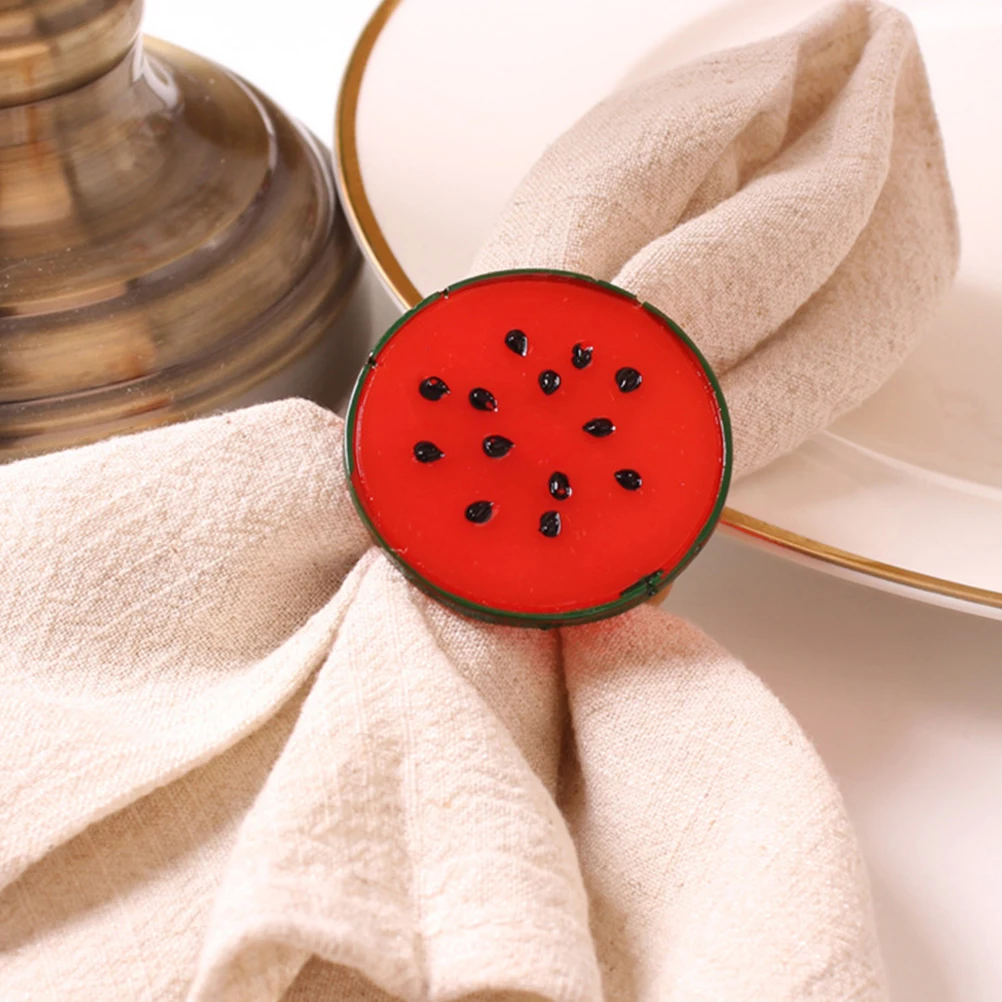 

6pcs Watermelon Napkin Rings Sturdy Resin Wood Elegant Table Decor Party Supplies Fruit Theme Serviette Holders