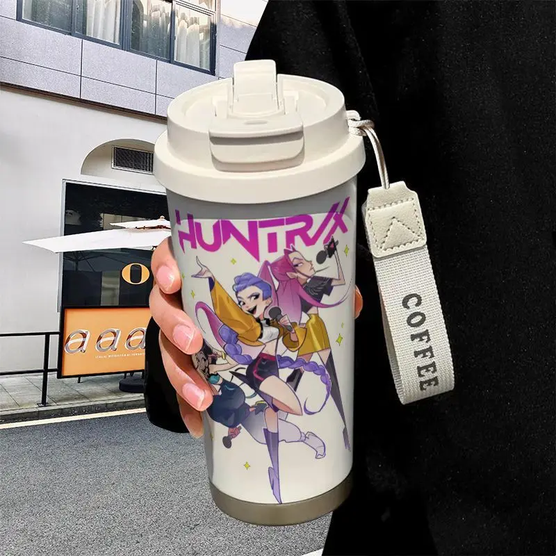 แก้วน้ำสแตนเลสเก็บความร้อนลายการ์ตูน KPop Demon Hunters Zoey Rumi สำหรับใช้ที่บ้านและที่ทำงาน ความจุขนาดใหญ่ เหมาะสำหรับดื่มกาแฟยามบ่าย