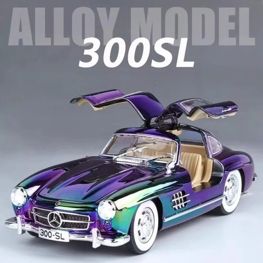 

1:24 Scale 300SL Vintage Car Toy Model Electric-plated European-style Coach Doors Vehicles Models Sound Light Kids Presents