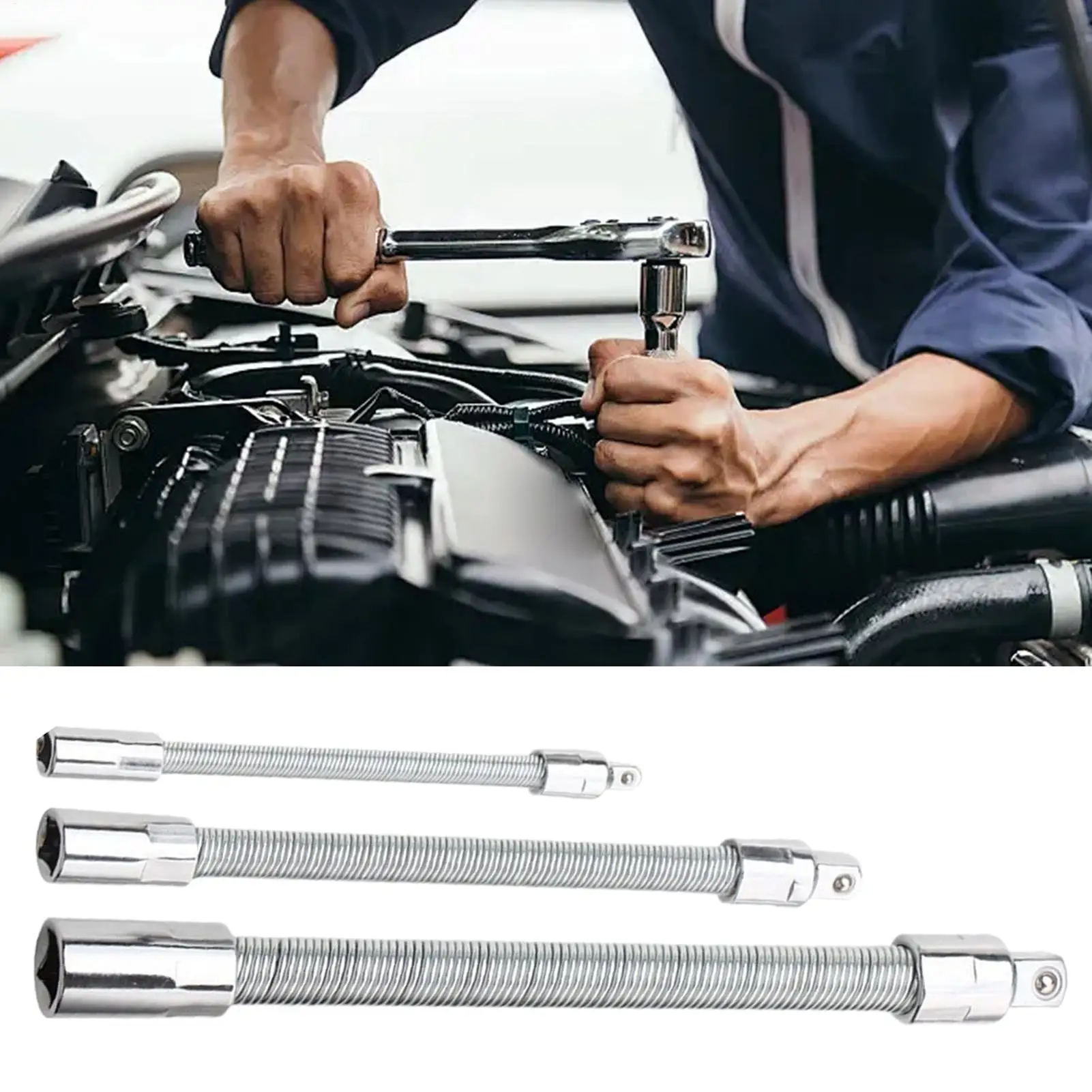 

Bendable Flexible Socket Extension Bars Three Pieces Tough Metal Material Stretchable Design For Household Garage Workshop