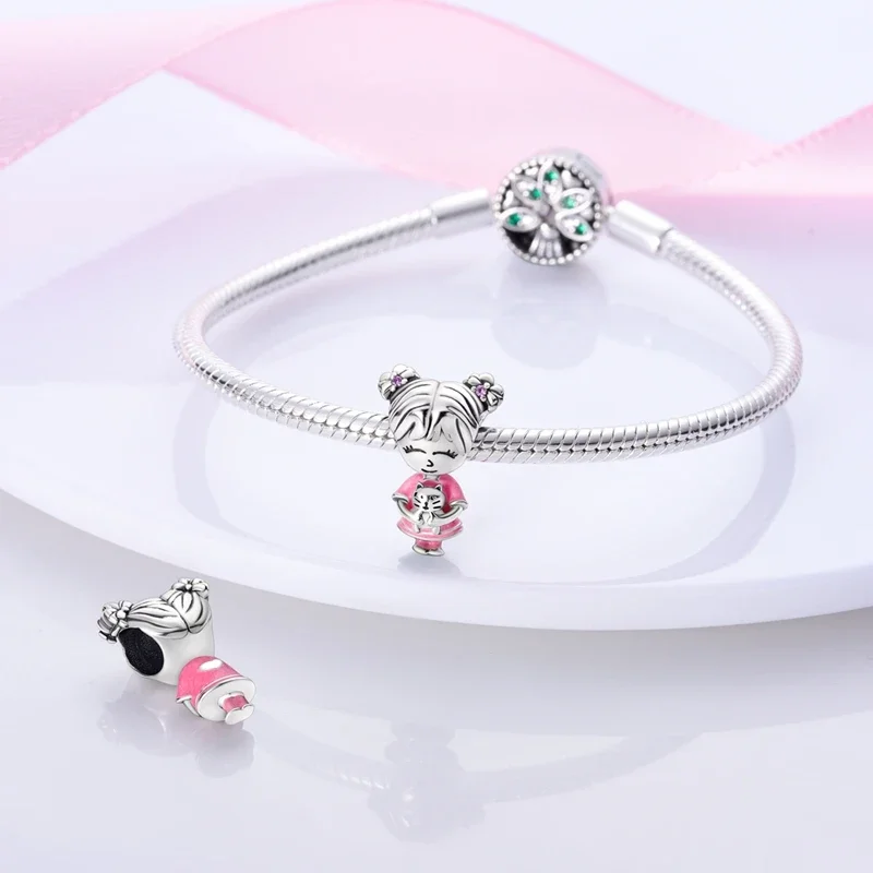 

Милые розовые бусины для девочек и кошек, оригинальные бусины из стерлингового серебра 925 пробы, подходят оригинальные подвески 925, браслет, бусины, ювелирные изделия, подарки для женщин