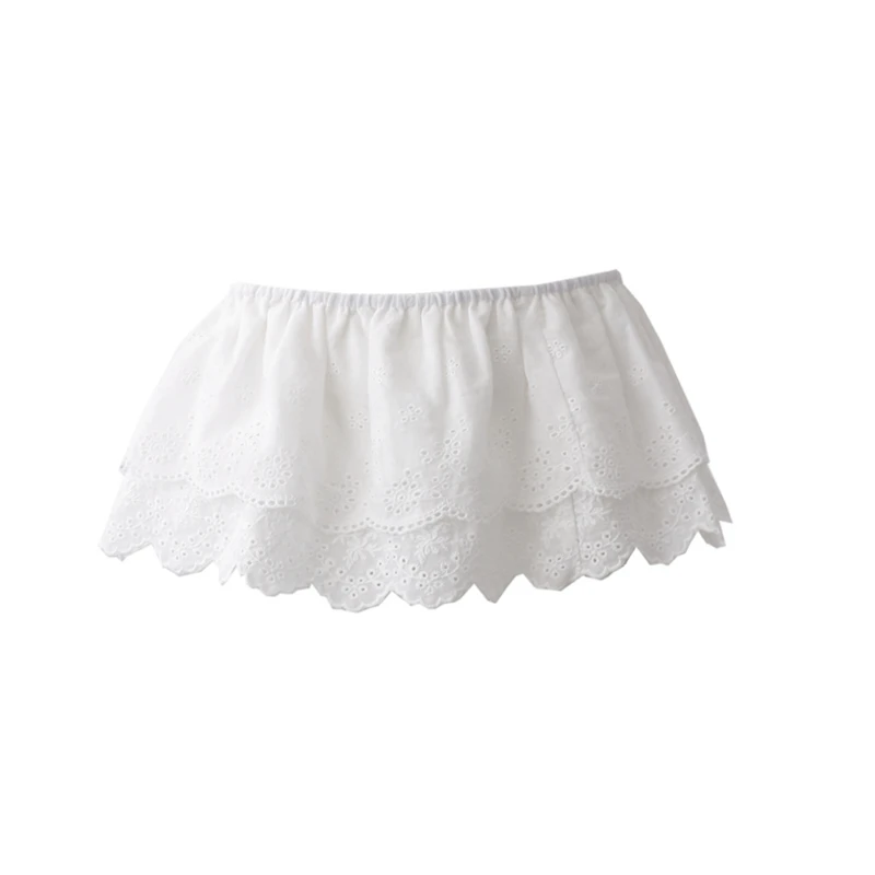 Korean Retro Women's Summer Lace Layered Skirt White Embroidered Streetwear A-Line Outerwear Skirt New