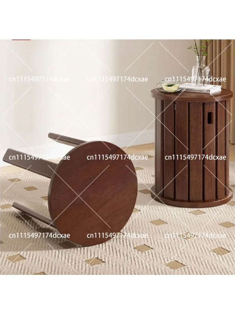 2-in-1 Coffee Table Ottoman Stool Solid Wood Storage Stackable Folding Seat for Living Room Dining Guest Seating