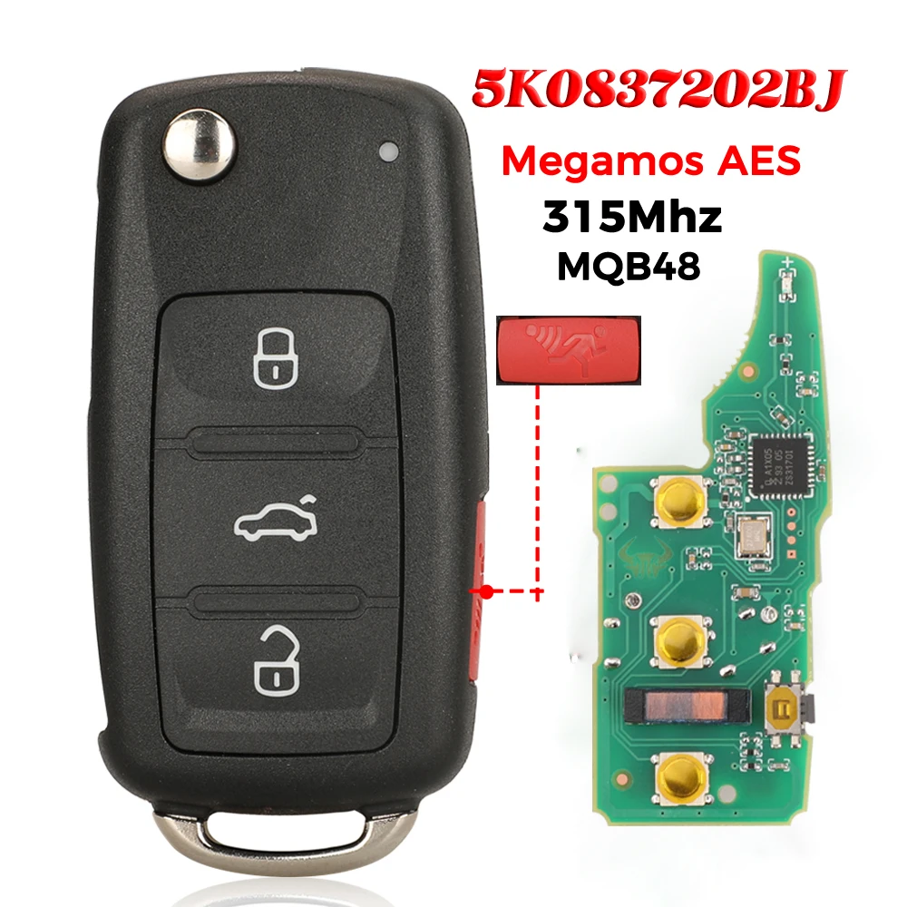 jingyuqin For VW VolksWagen Jetta Passat Pasajeros 2017 2018 Megamos AES 5K0 837 202 BJ / AK Flip Car Remote Key 315MHz MQB48