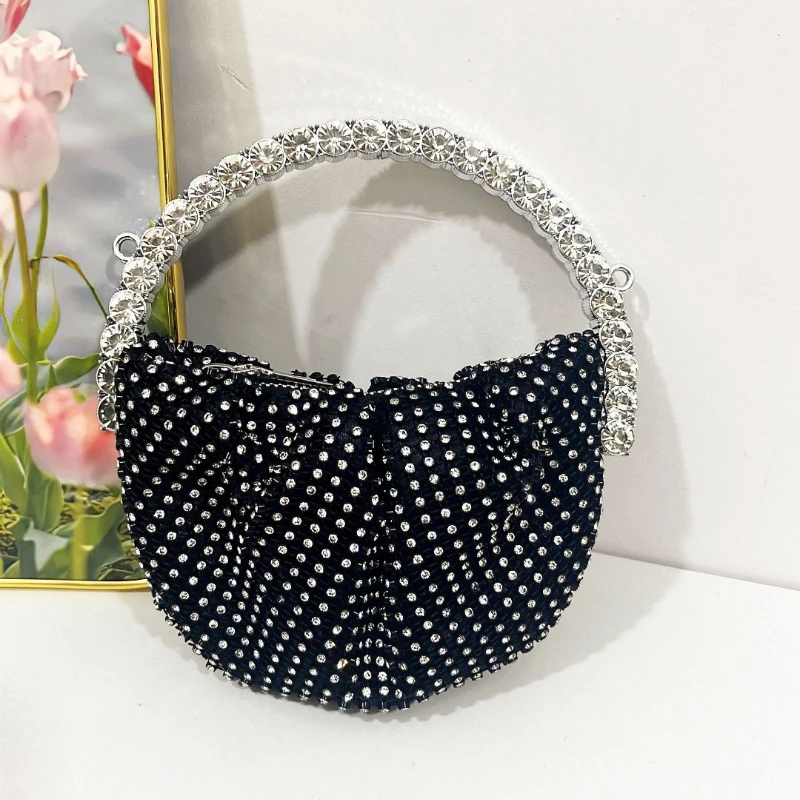 Flash Full Diamond Mini Handbag Black Mesh Crystal Diamond Wrinkle Evening Bags Fashion Blingbling Party Clutch Сумка+женская