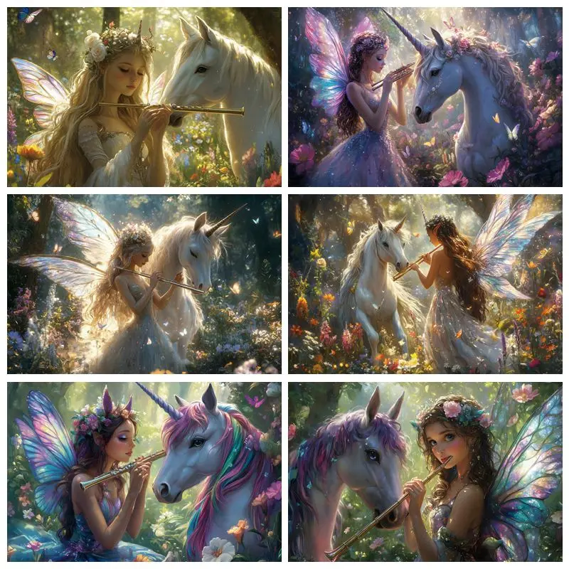 Marzycielski Jednorożec Tło Fotograficzne Las Motyle I Wróżki Grające Instrumenty Muzyczne Wystrój Imprezy Portret Rekwizyty Fotograficzne