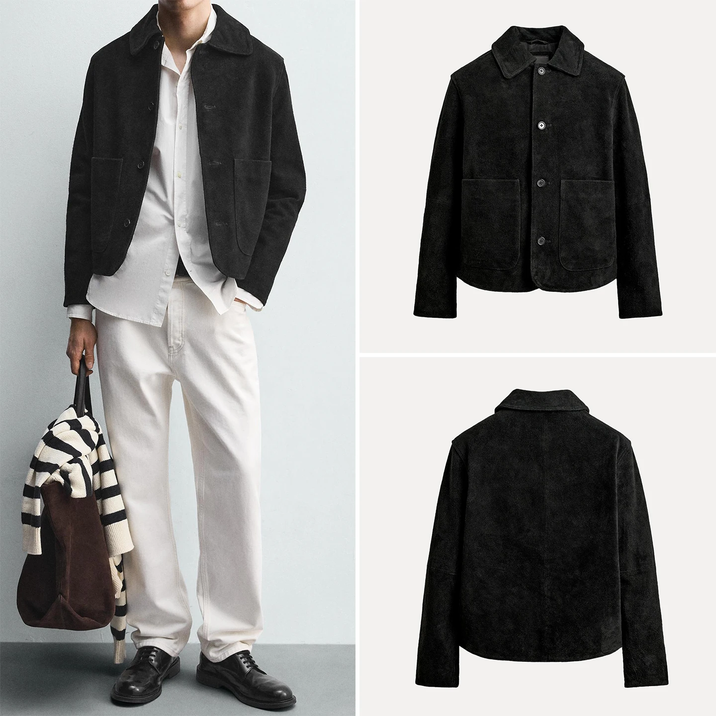 

Autumn 2025 Men's Faux Leather Jaet Stand Fit Long Sve Casual Sle Button Closure Coat Youth Leather Jaet