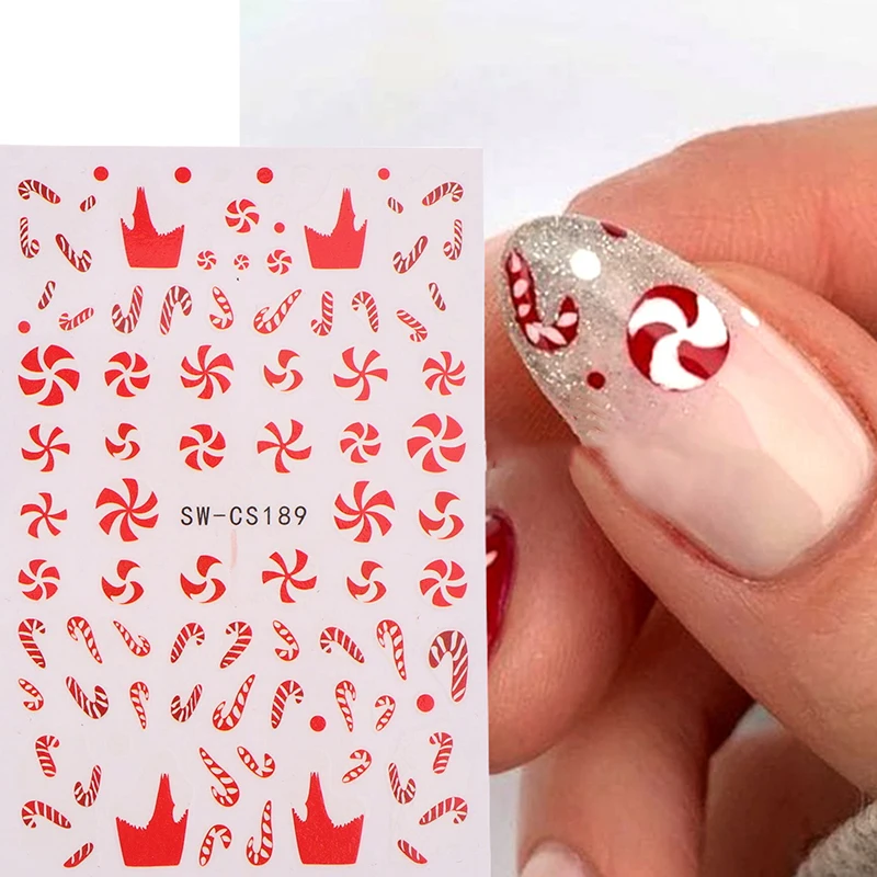 3d Kerst Nail Art Stickers Winter Peperkoek Man Rode Kerstman Claus Boom Beer Sneeuwpop Hert Sliders Stickers Manicure Versiering