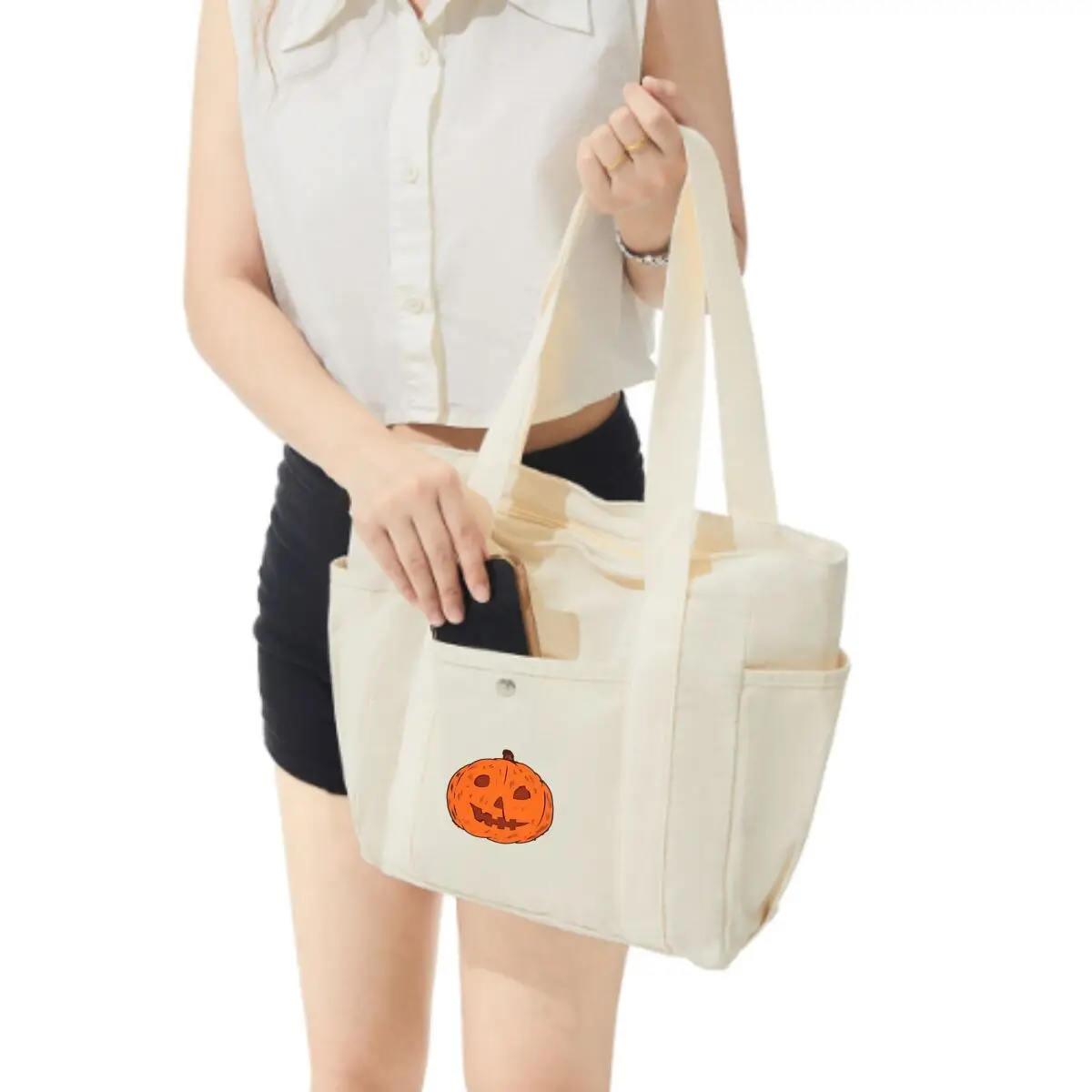 Halloween holiday spooky Fashionable Multi-Pocket Shoulder Bag Spacious Shopping Tote