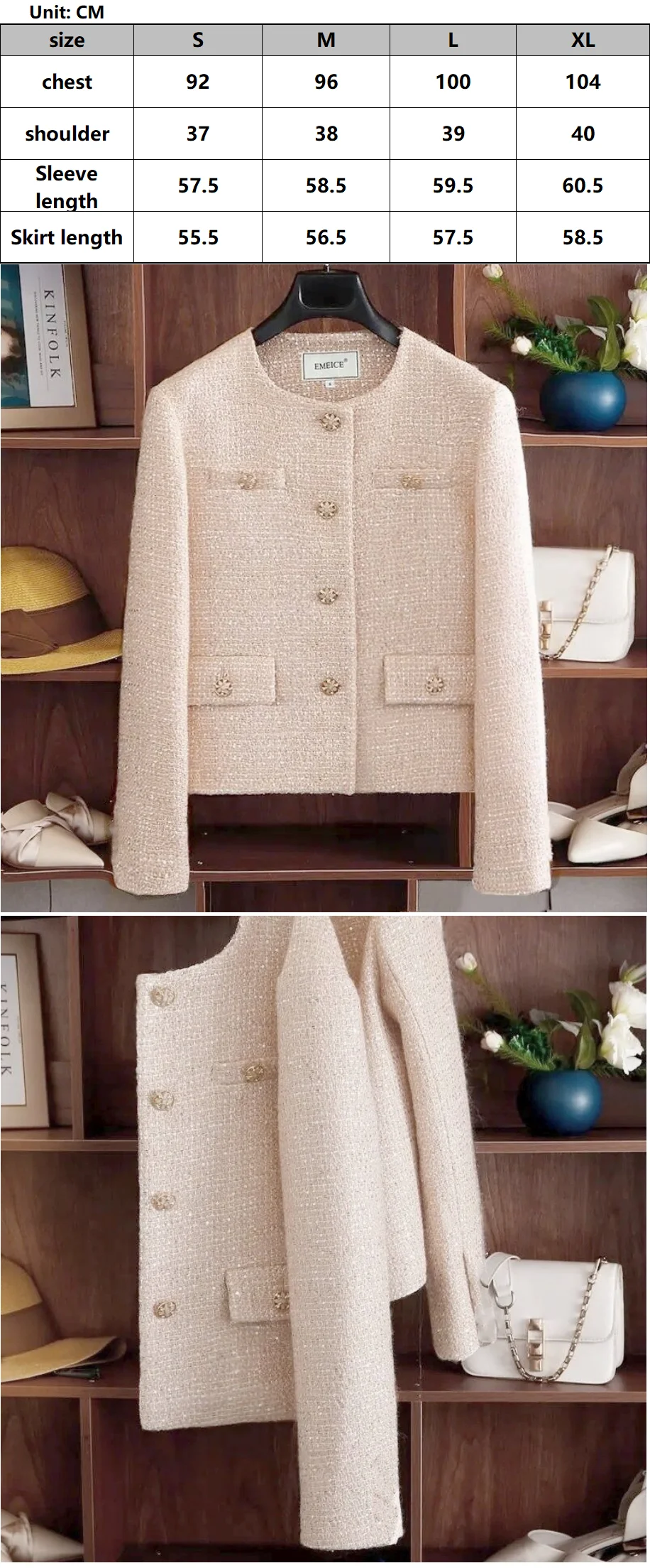 Modischer Kurzer Mantel im Kleinen-Duft-Stil für Damen, Frühling und Herbst, Neuer Eleganter Französischer Kurzer Blazer, Schlanker Lässiger Tweed-Top Y2K – Detail 1