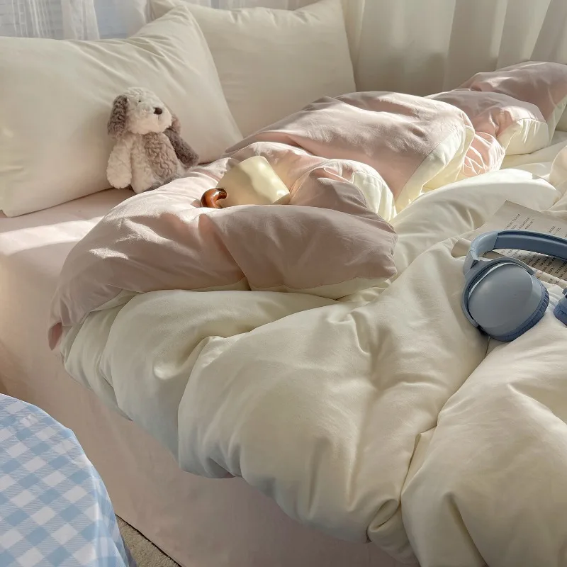 

Однотонный, моющийся комплект постельного белья из четырех предметов: мягкие и комфортные простыни и пододеяльники для студентов, комплект из трех предметов.