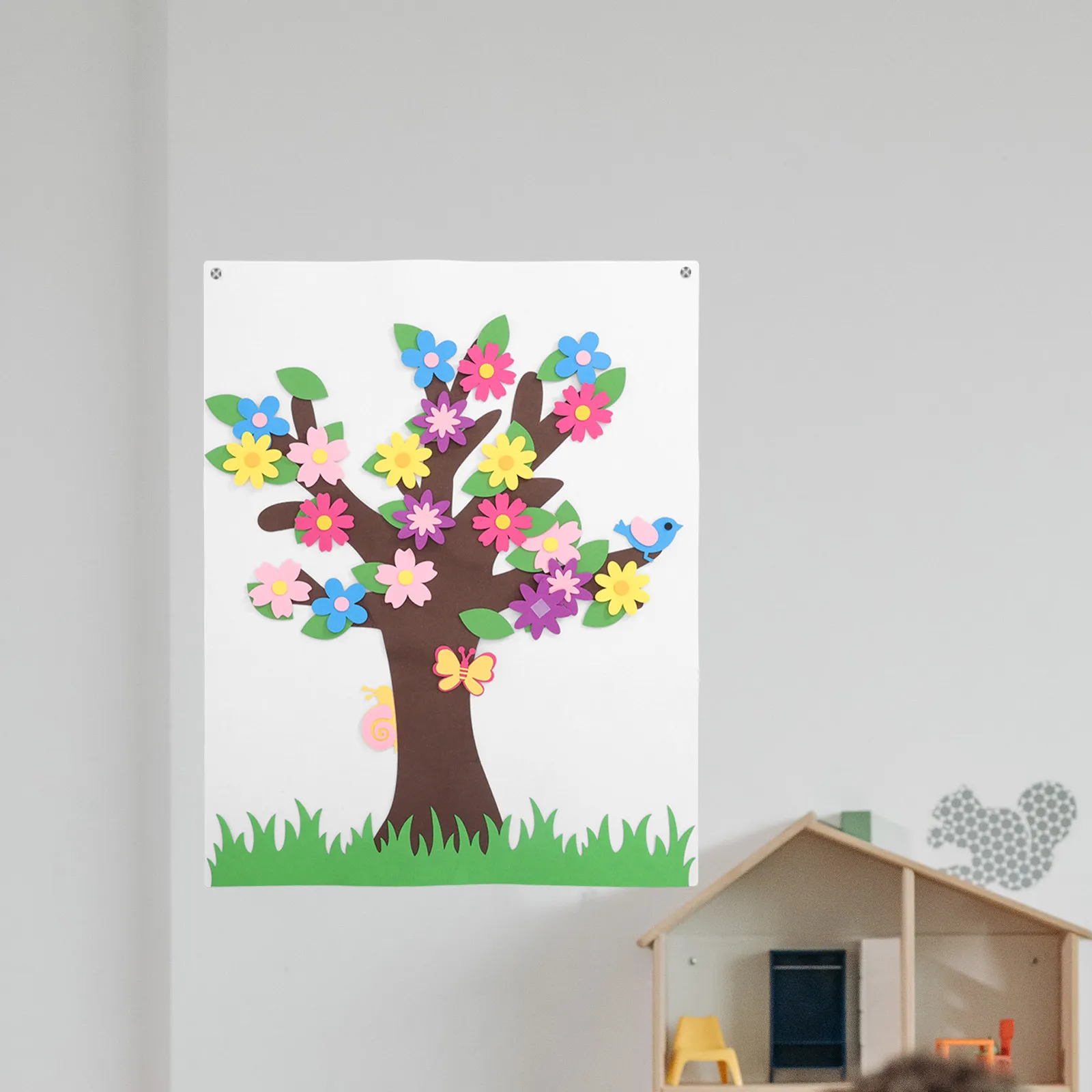 1Set Kids Felt Board Story Set Flower Tree DIY Board Interactive Montessori Felt Wall Activities Props Kindergarten Educational
