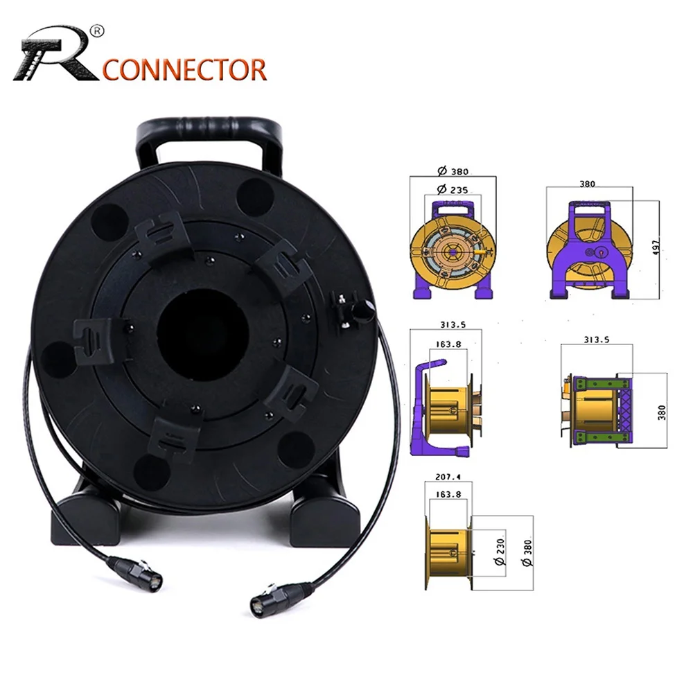 Stage Cable PCB380 Drum Reel Car with RJ45 UTP/STP CAT.5E/CAT.6A Ethernet Network Extension Wire RJ45 Plug with Push Button