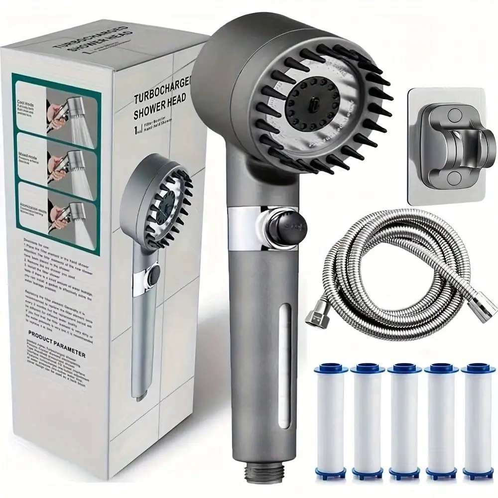 3 Spray Setting Filtered Rain Shower Head With 15 Replacement Filters Wall Mounted ABS Polished Round Shower Sprayer Rain Jet Spray Modes No Electricity Required Modern Bathroom Shower Fixture Accessories