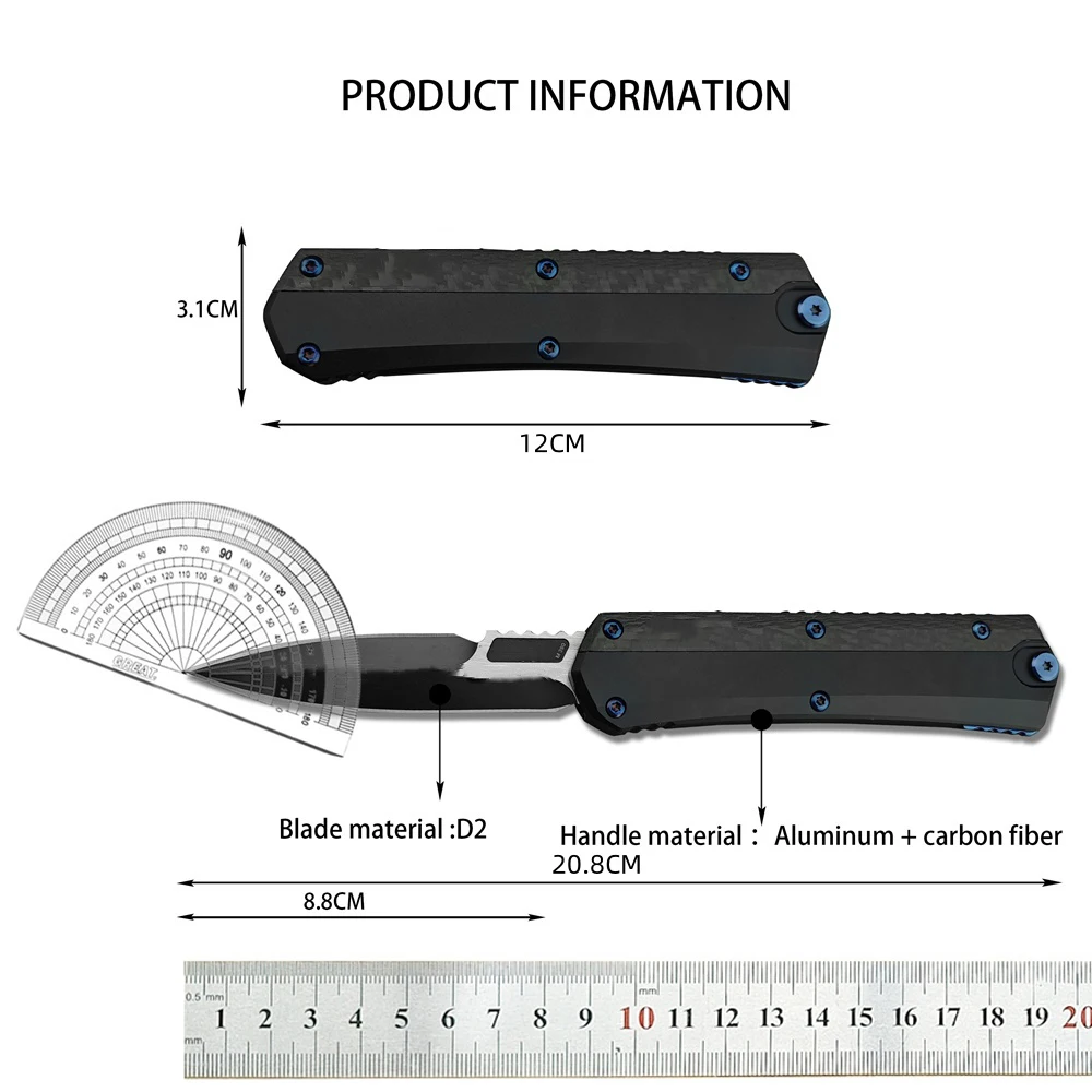 High Quality MICR Glykon Pocket Knife D2 Blade Aluminum+Carbon Fiber Handles Hunting Tactical Knife Camping EDC Tool