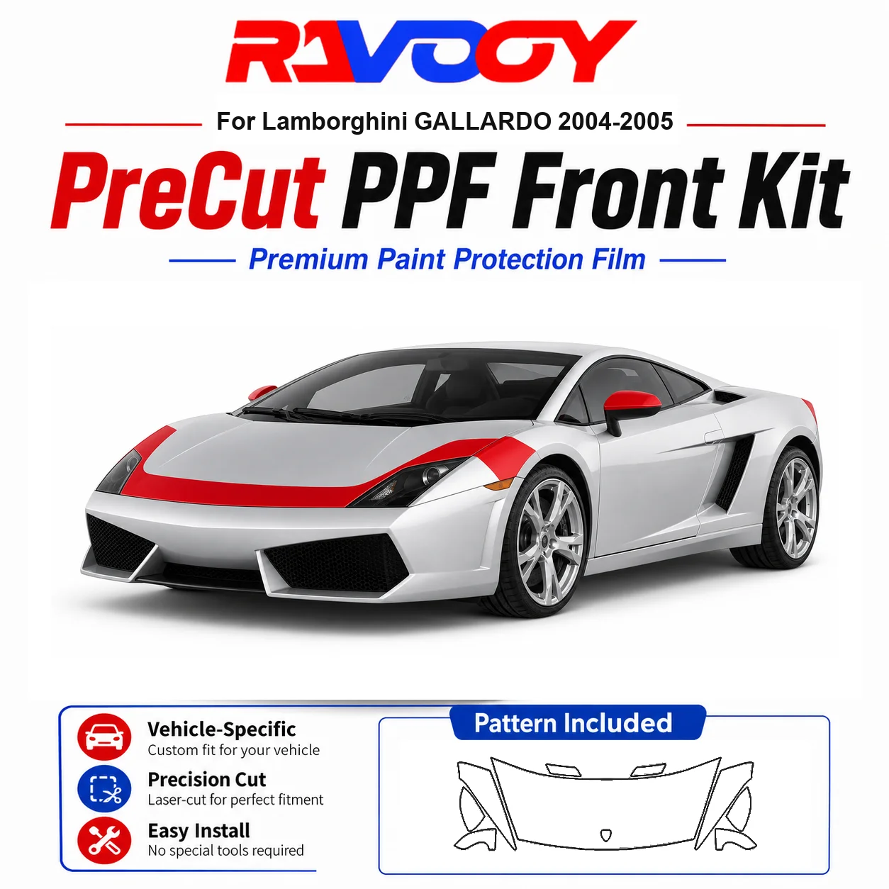 

8.5mil TPU Precut PPF Kit For Lamborghini GALLARDO 2004-2005 - Hood, Fenders & Mirror Set - Self-Healing Clear Bra Film