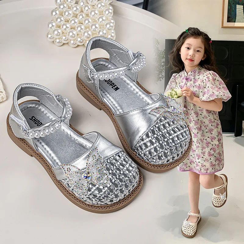 2026 New Summer Girls Leather Shoes Fashion Sequins Baby Girl Solid Color Sandals Kids Princess Shoes Size 23-36