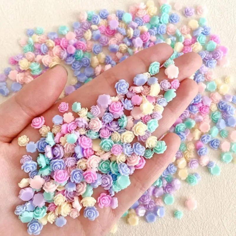 50PCS Solid Color Camellia Nail Art Decorations 3D Light Color Series Small Fresh Resin Flowers Nail Charms Accessories for DIY