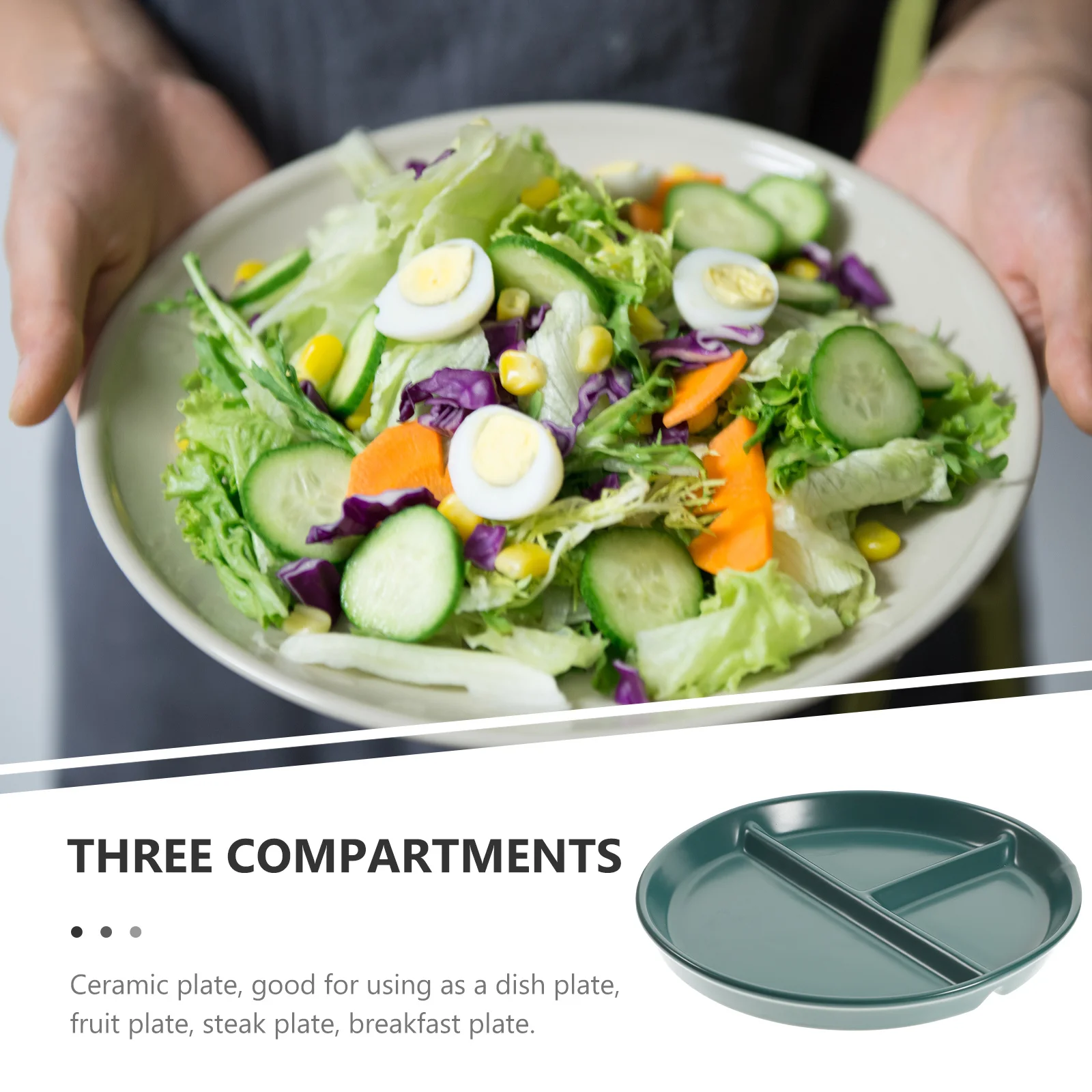 

8 Inch Ceramic Compartment Dishes Porcelain Platter Round Dinner Plates Dining Platters Bone Decorative