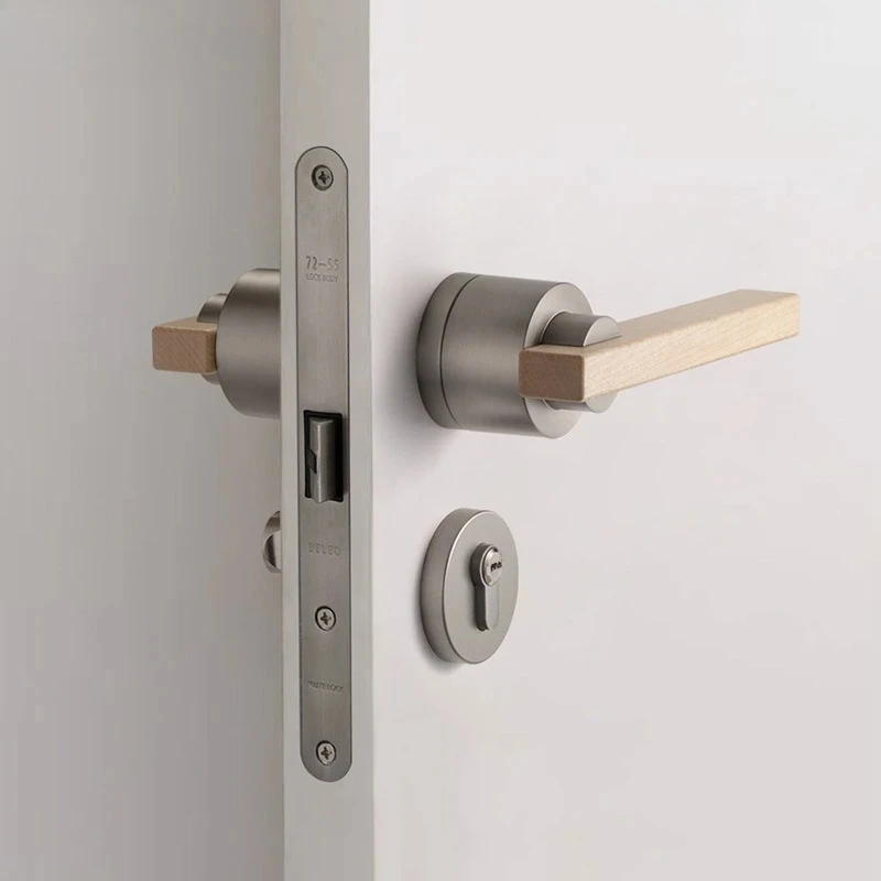 

Дверные замки из цинкового сплава с ручкой из орехового дерева, удобный магнитный замок, бесшумные замки для дома, защитный замок для гостиной, аппаратные аксессуары