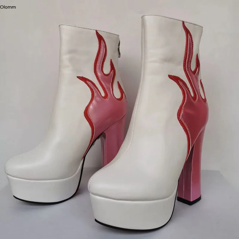 

Olomm модные женские ботильоны на платформе, ботинки на высоком квадратном каблуке с круглым носком, великолепная белая обувь для вечеринок, женские большие размеры США 5-15