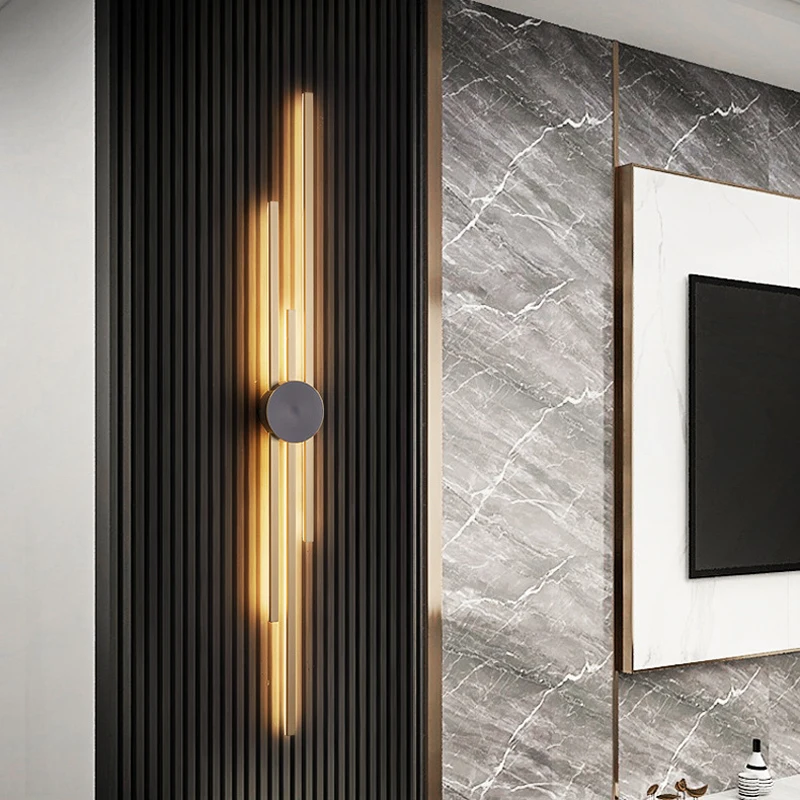 

Modern minimalist Luxurious Black Gold LED Wall Light Nordic style Indoor Copper Wall Lamps Sconce220V 12W~31W 50~123CM