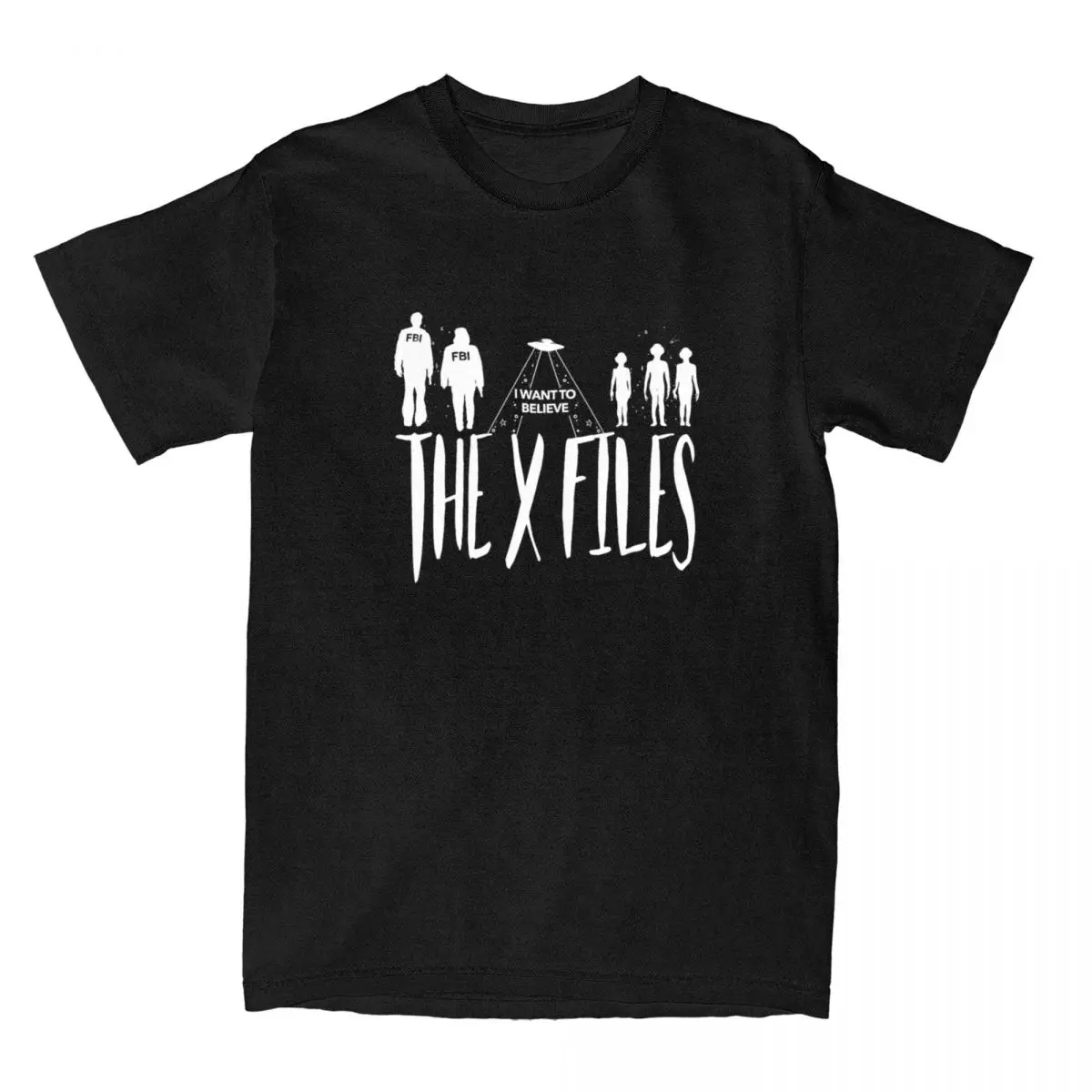 Men T-Shirts The X Files I Want To Believe UFO Vintage 100% Cotton Tee Shirt Short Sleeve T Shirt Round Neck Tops Plus Size