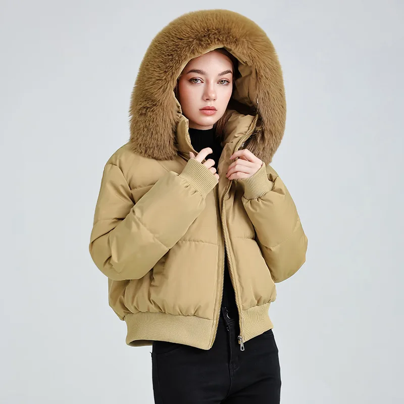Faux Fur Collar Padded Coat Women's Zip Up Long Sleeve Drawstring Waist Loose Fit Warm Winter Outerwear Basic Casual Cozy Jacket
