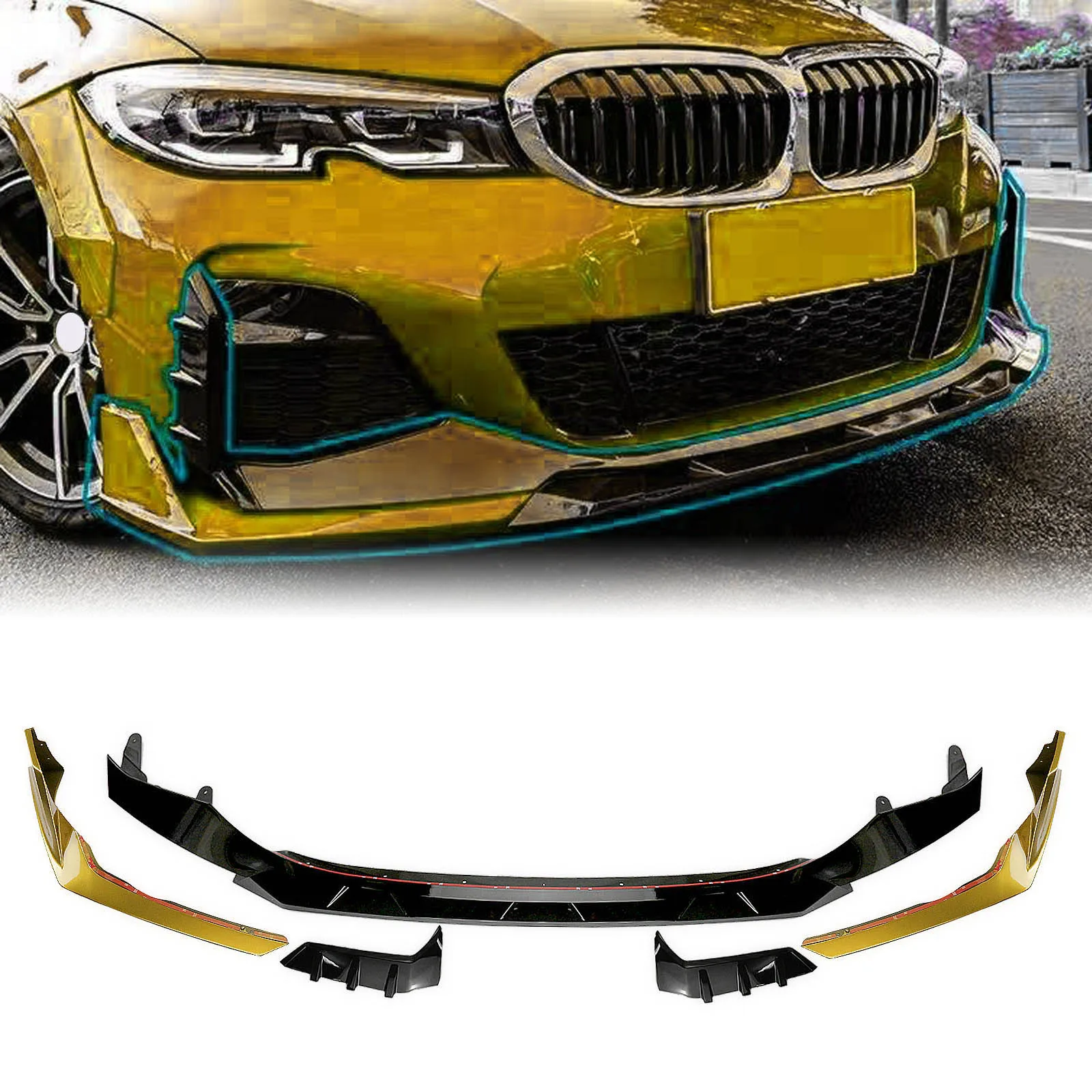 AKASAKA Front Bumper Spoiler Lip For BMW 3 Series G20 G21 G28 2019-2021 320i 325i 325li 330i M Sport Car Lower Splitter Blade