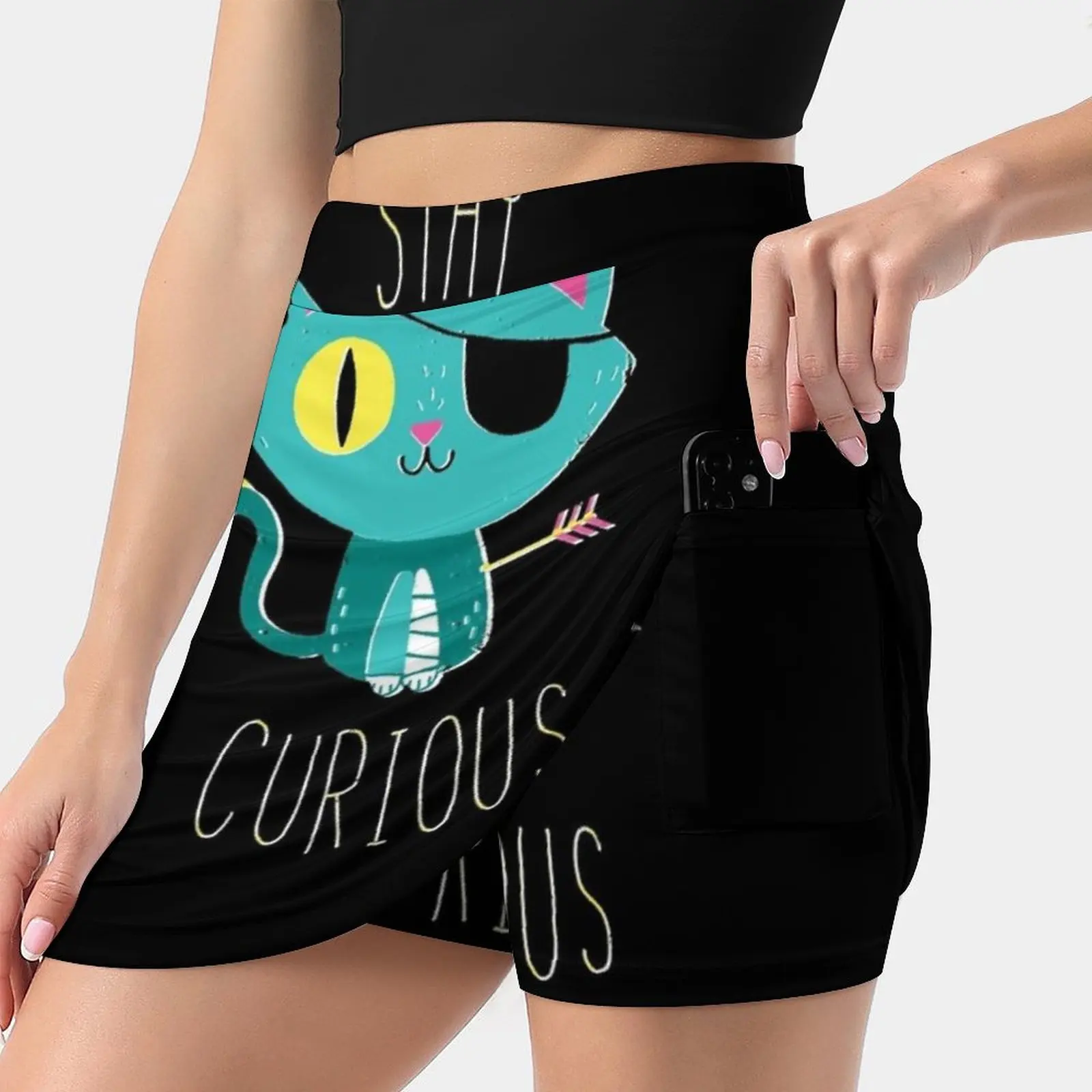 Stay Curious falda de mujer faldas estéticas nueva moda faldas cortas gato Kitty tipo curiosidad tipografía lindo divertido Dinomike