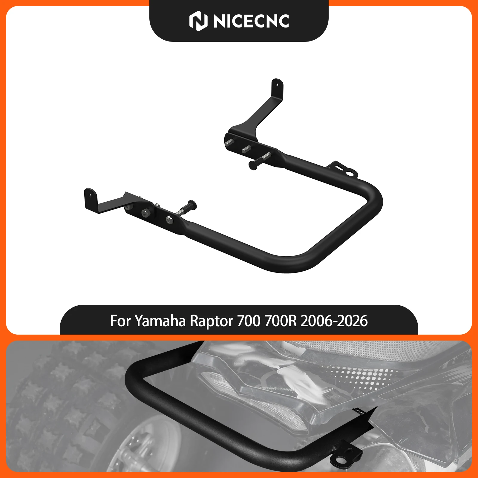 NICECNC For Yamaha Raptor 700 Raptor 700R SE 2006-2026 Rear Bumper Heavy-duty Q235 Carbon Steel ATV Accessories