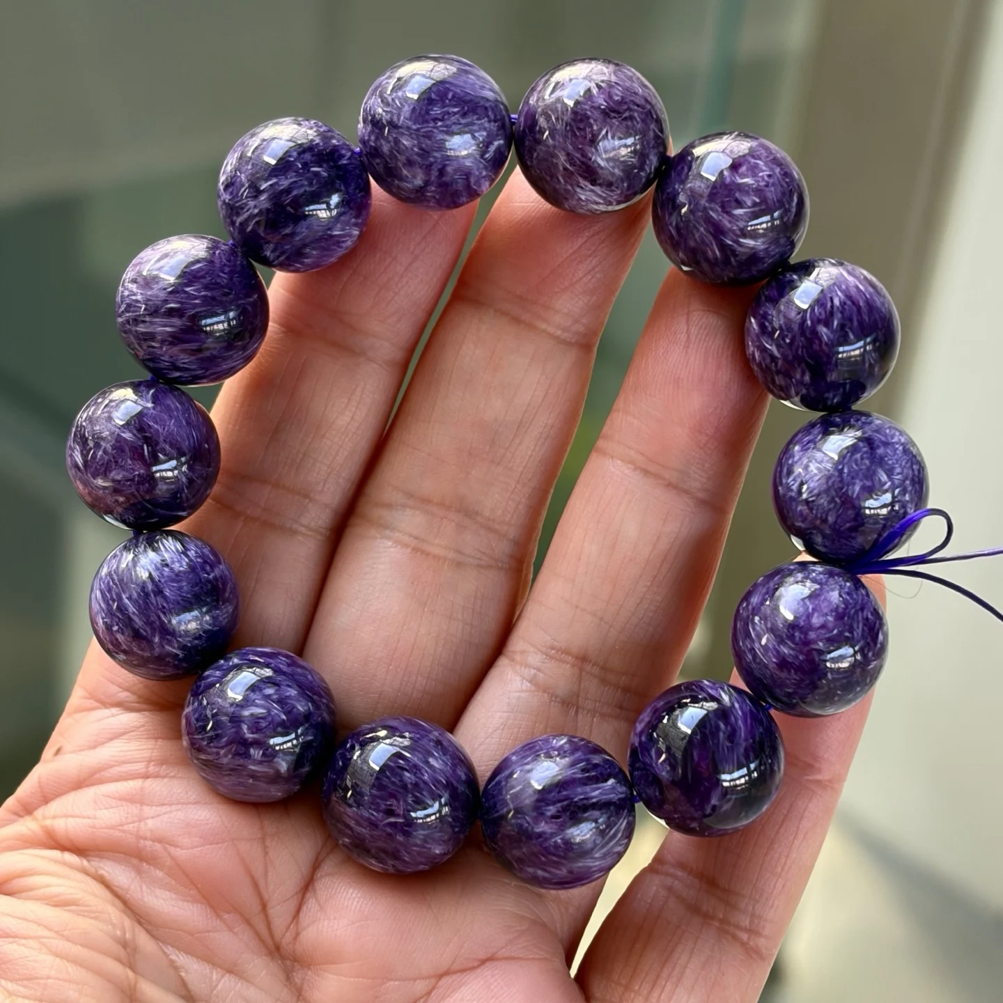 Natural Purple Charoite Beads Bracelet Stretch Russia 15mm Women Men Fashion Russia AAAAA
