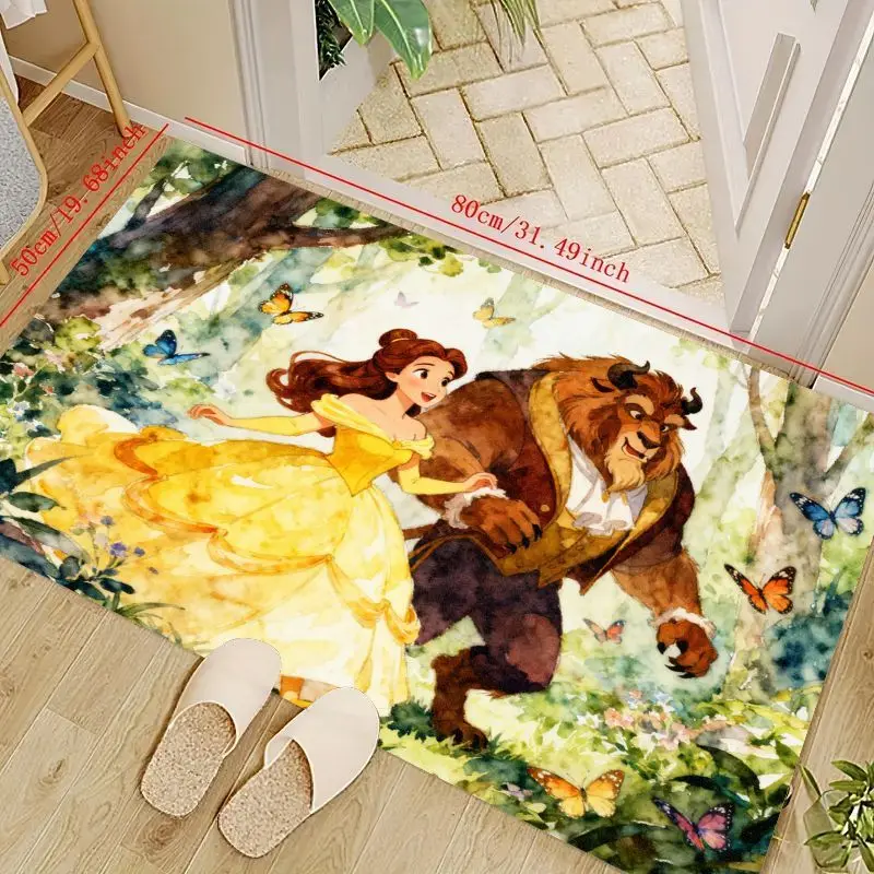 

1PC Disney Beauty and the Beast Belle & Beast Enchanted Forest Watercolor Floor Mat, 50x80cm (19.68x31.49in) Non-Slip Doormat fo