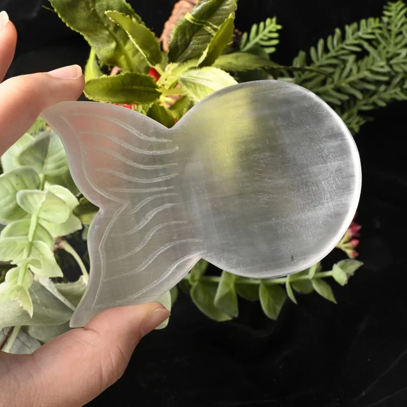 1Pc Random Selenite Fish Tail Shape Bowl, Natural Deorative Stone for Interior or Party Decoration(No Food Contact)