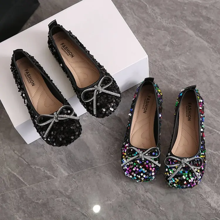 2026 Damen Glitzer-Ballerinas Lässige Gehschuhe Frühling Neu Runde Zehenkappe Schleife Modische Marken-Kleiderschuhe Zapatillas Mujer – Detail 9