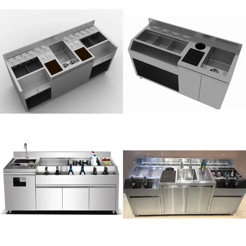 for Luxury Stainless Steel Cocktail Bar Station Integrated Sink Home Restaurant Commercial Bar Work Project Bartending