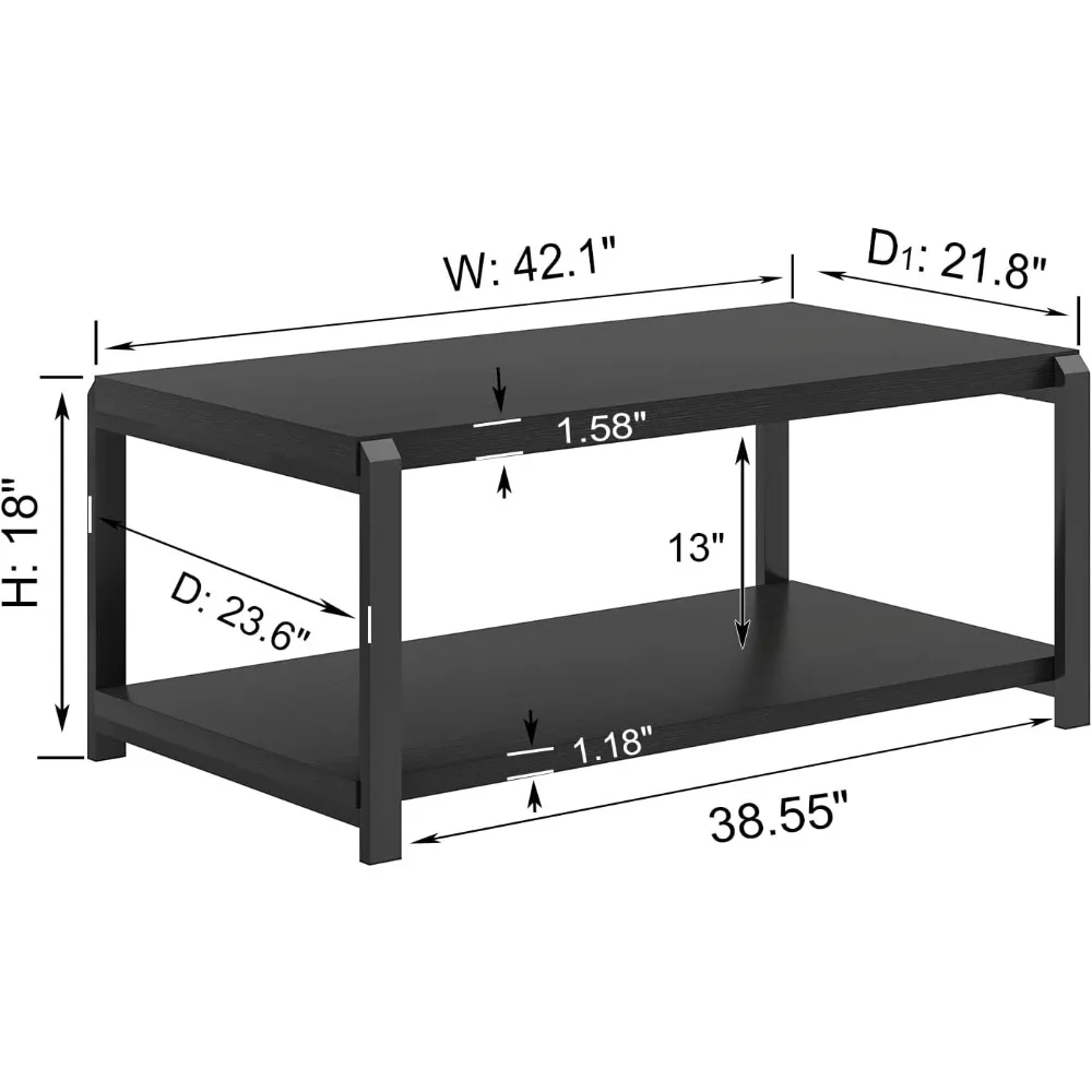 طاولة قهوة صناعية ريفية حديثة، طاولة مركزية خشبية مستطيلة مع مساحة تخزين لغرفة المعيشة