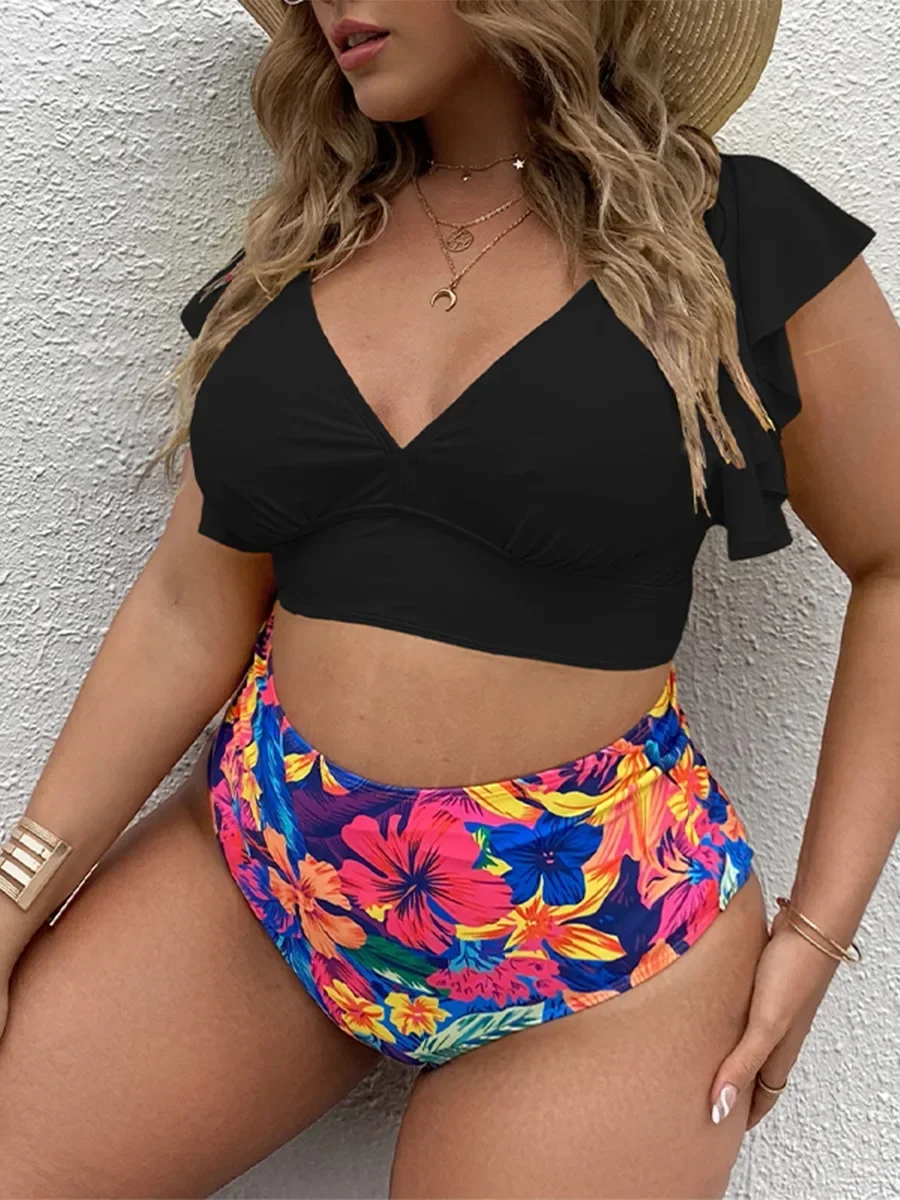 2024 New Large Bikini Set Plus Size Swimsuit Women Sexy Big Size Swimwear Retro Vintage Bathing Suit Mujer Push Up Biquini Blue